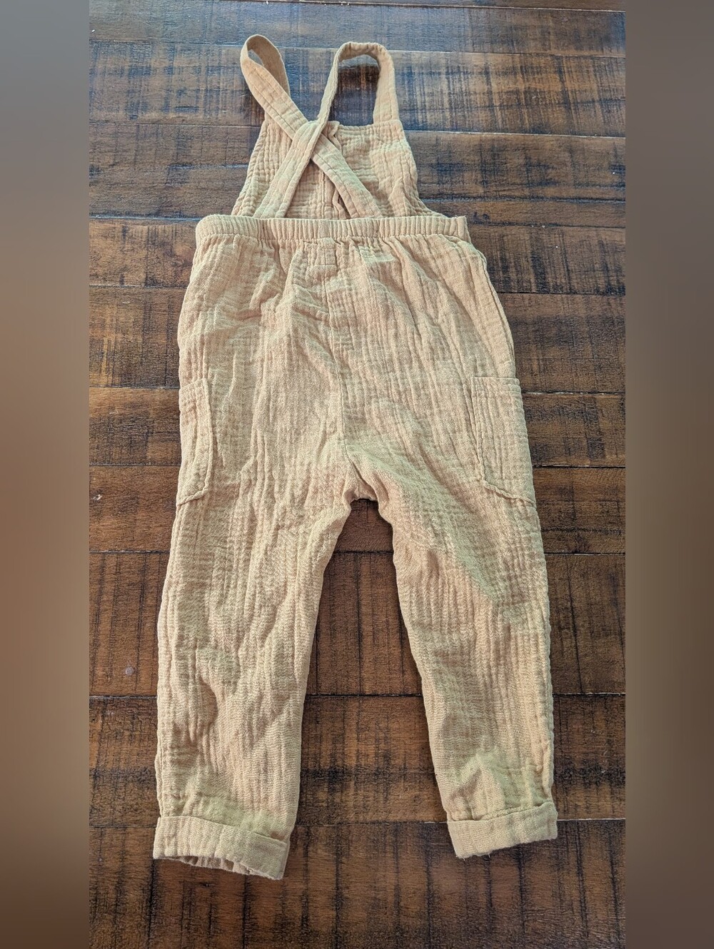 Soft Mustard Muslin Baby One-Piece Overalls, 24m Organic Cotton, Excellent - Picture 6 of 7